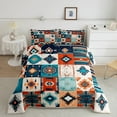 thumbnail image 1 of Patchwork Southwestern Ethnic Bedding Set Full Western Boho Bedding Comforter Sets Native Tribal Aztec Hippie Quilt Set Western Bedroom Exotic Bohemian Duvet Set Teal Orange Geometric Diamond 3 Pcs, 1 of 5