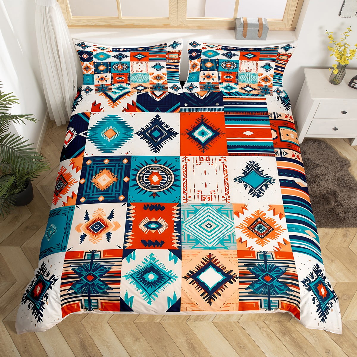 Patchwork Southwestern Ethnic Bedding Set Queen Western Boho Duvet