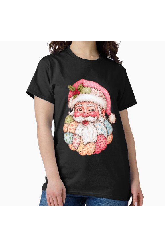 Patchwork St. Nick Winking Face Funny Christmas G8619 Unisex T-Shirt, Up to Size 5XL