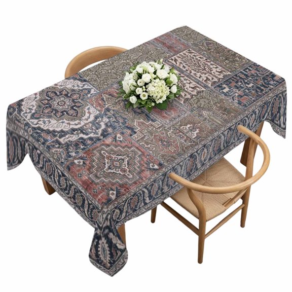 Patchwork Table Cloth 60x120 Inch Rectangle, Vintage Traditional Medallion Navy Terracotta Floral Waterproof Tablecloth Washable Table Cover for Party Picnic Dinner Decor