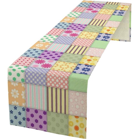 Patchwork Table Runner, Vintage Colorful Floral Plaid Tablecloth Table Runner for Indoors Outdoor Dining Kitchen Home Party 13x36in