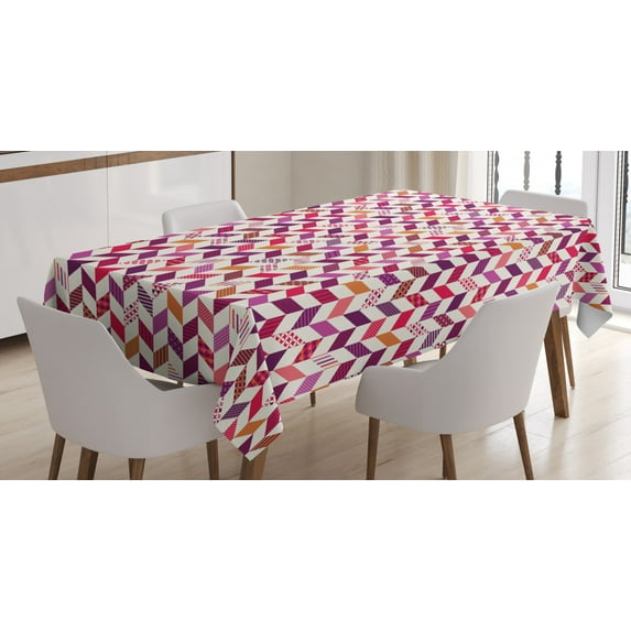 Patchwork Tablecloth, Colorful Geometric Herringbone Patchwork Pattern with Dotted and Checkered Tiles, Rectangular Table Cover for Dining Room Kitchen, 60 X 90 Inches, Multicolor, by Ambesonne