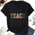 thumbnail image 1 of Patchwork Teach Teacher T-Shirt for Women, 100% Cotton Crew Neck Short Sleeve Shirt, Colorful Letter Graphic, 1 of 7