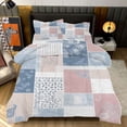thumbnail image 1 of Patchwork Textile Design Blue Pink Comforter Set King Size Bedding Set For Travl Bedroom Decor Quilt With 2 Pillow Cases, 1 of 4