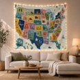 thumbnail image 1 of Patchwork USA Map with State Icons on White, Playful Illustration for Geography Enthusiasts, Whimsical Art Decor, Housewarming Gift, Tapestry Wall Hanging for Classroom and Dorm, 1 of 7