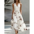 thumbnail image 1 of Patchwork V-Neck Sleeveless Waist Cinched Elegant Midi Dress, Suitable For Work & Vacation, 1 of 4