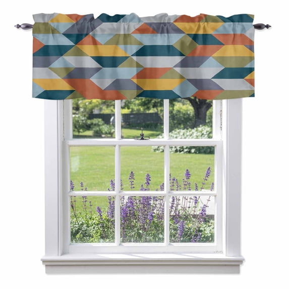 Patchwork Valance Curtain for Windows Colorful Geometric Abstract Three Dimensional Cube Rod Pocket Curtain Valances Short Window Treatments Panels for Kitchen Bathroom Laundry Basement 60 x 14 Inch