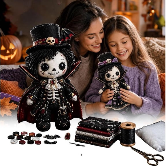 Patchwork Vampire Skeleton Prince DIY Kit, Halloween Sewing Craft Kit for Adults, Beginner-Friendly Gothic Cute Handmade Doll Making Set, Great for Family Crafting Nights