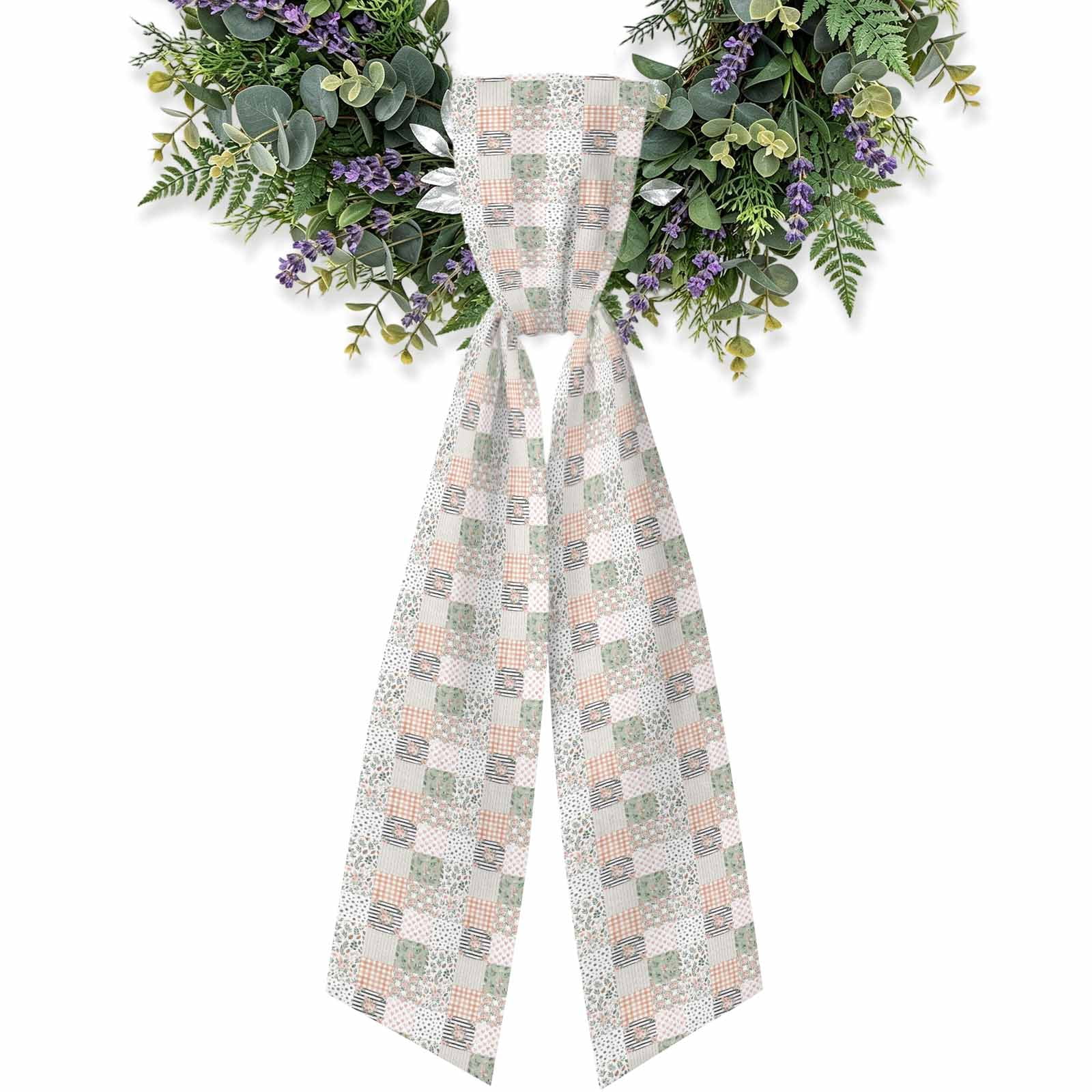 Outside Double Railing Patchwork Wreath Sash for Front Door 4.5