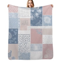 Patchwork textile design blue pink Flannel Blanket Warm Soft Bedding Throws Winter Camping Chair Sofa Bed
