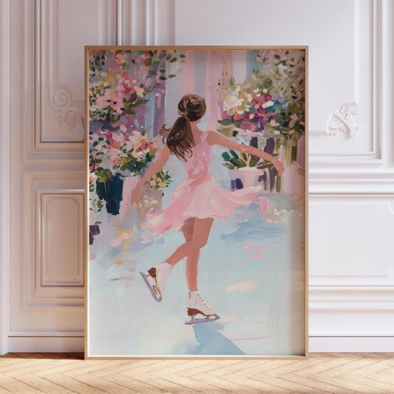 Patel Blush Figure Skating Game Room Office Sports Lounge Wall Art Unframed Paper Print