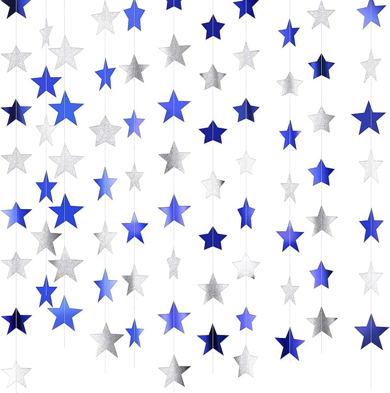 4-Pack Christmas Tree Garland With Glitter Stars - 12.5 Ft Each, Green & Gold Paper Banner For Ceiling, Party, Baby Shower Decor - View #12