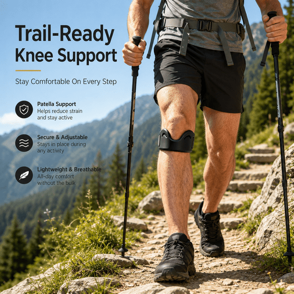 Patella Knee Strap Pair, Adjustable Under Kneecap Support with Secure Hook and Loop Fit, Lightweight Patellar Stabilizer for Running, Hiking, Gym Training, Walking, Cycling, and Exercise, Black