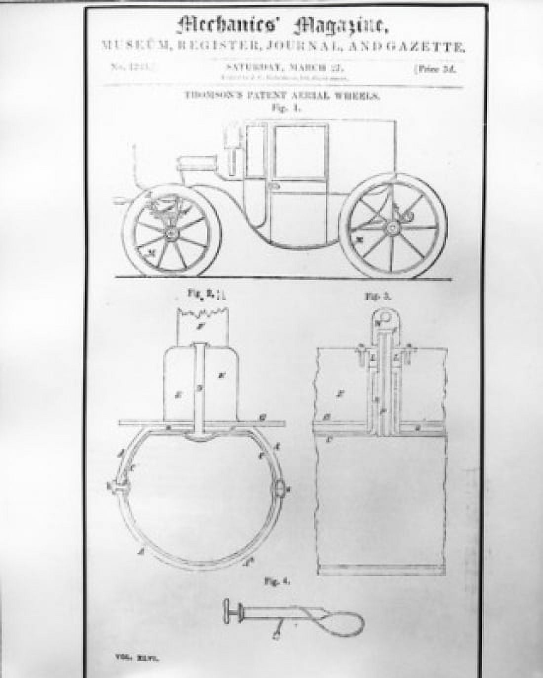 Patent Aerial Wheels by RW Thompsons Brougham Mechancis Magazine drawing 1847 Canvas Art - RW Thompsons Brougham Mechancis Magazine (24 x 36)