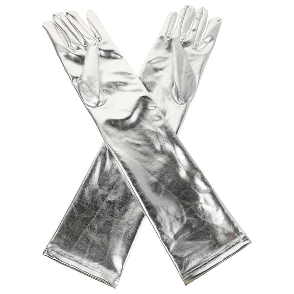 SWETRACE Style Shiny Wet Look Gloves Silver 1 Pair 17.29X3.34X0.12in