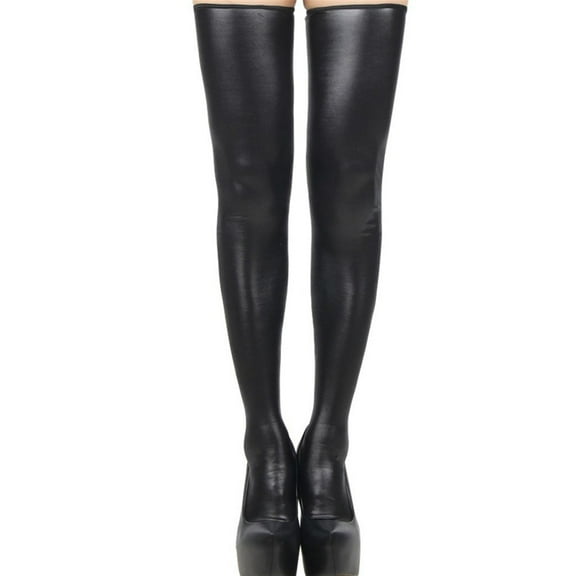 Patent Leather Over Knee Compression Socks for Women – Shiny Faux Leather Material with Side Zipper, Sexy Slim Fit Design, Perfect for Club, Party, or Stage Performance Outfits