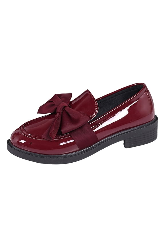 Patent Leather Loafers for Women with Bow Slip on Flat Mary Jane Shoes Comfortable Pointed Toe Casual Walking Shoe Red Size 9.5