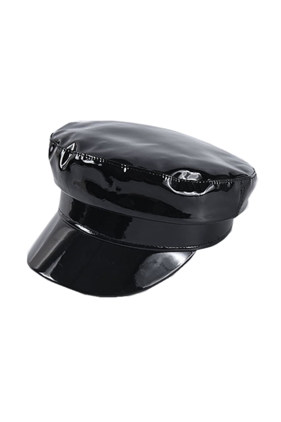 Patent Leather Style Cap Ladies Black Sailor Hat Woman Captain Cap Autumn Winter High Fashion Hats ,Unique Design