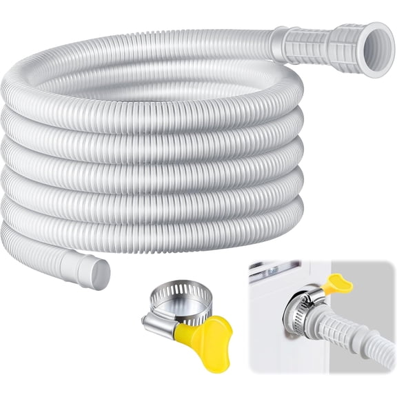 Patent Pending Dehumidifier Drain Hose, 13FT, 3/4 Inch FHT, with Cuttable Rubber Adapter and Connect Clamp, Flexible Universal Drain Hose for Most Dehumidifier Air Conditioner Brands(White)