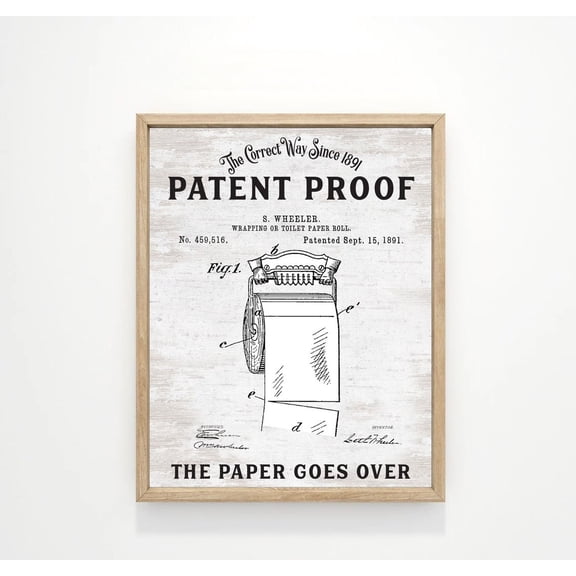 Patent Proof Correct Way To Hang Tet Paper Since 1891 Bathroom Wall Art Decor TP Roll