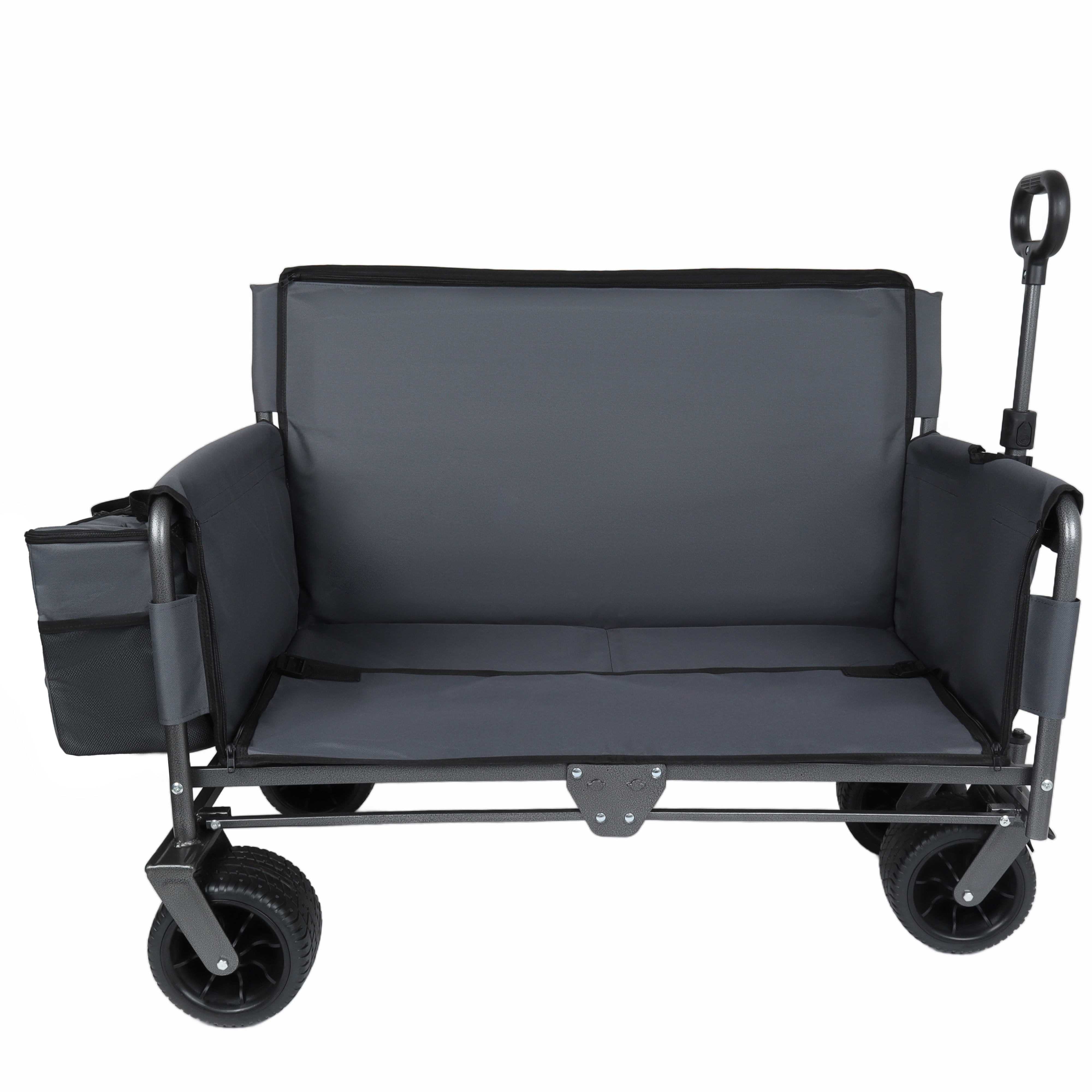Patented 3‑in‑1 Folding Wagon Cart with Bench Seat & Storage, 500lbs Heavy‑Duty 180L All‑Terrain Utility Wagon with 1 Ice Pack, for Camping Beach Garden Sports, Gray