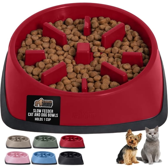Patented BPA Free Slow Feeder s, Interactive Puzzle Toy for Dogs and Cats Food Training Enrichment, Keeps Pets Busy and Prevents Puppy Overeating, Small Breeds, 1 Cup, Red