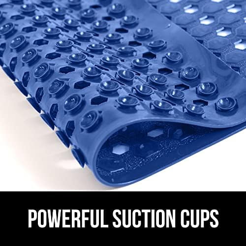 Patented Bath Tub Shower Mat, Machine Washable Bathtub Floor Liner Mats, Suction Cups and Drain Holes to Keep Tubs Clean, Soft on Feet, Bathroom Essentials, 35x16 Inch, Royal Blue Opaque