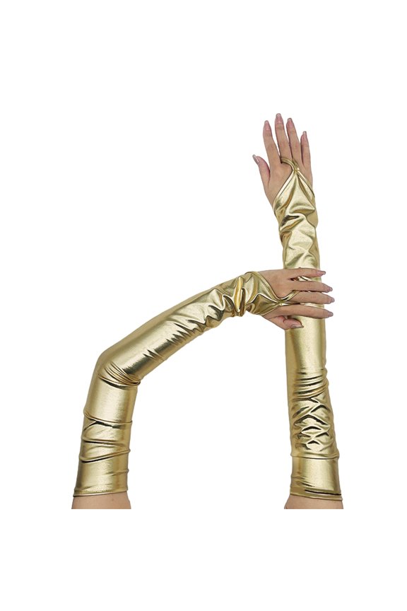 Patented Coated Long Gloves for Nightclub Adult Stage Performers PU Gloves Fingerless Gloves Club Dancing Props Armwear