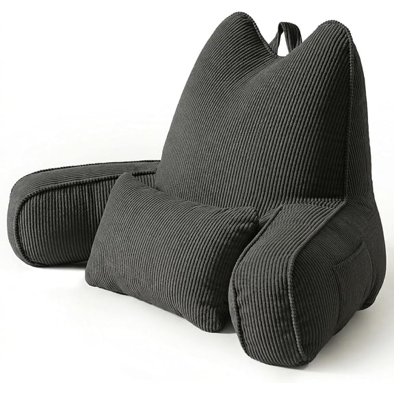 Patented Design Corduroy Bed Rest Pillow with Arms, Back Support Pillow for Sitting in Bed, Detachable Lumbar Support, Large Backrest Cushion for Reading & Relaxing, Lamp Black