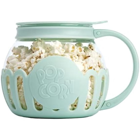 Patented Micro-Pop Microwave Popcorn Popper with Temperature Safe Glass, 3-in-1 Lid Measures Kernels and Melts Butter, Made Without BPA, Dishwasher Safe, 1.5-Quart, Aqua