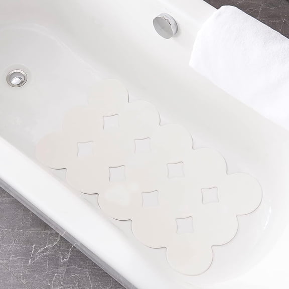 Patented Non Slip Bathtub Mat Shower Bath Mats with Strong Suction Cups Superior Grip&Drainage Soft Heavy Duty Natural Rubber Bath Mat for Inside The tub (White, 28x16 inch)