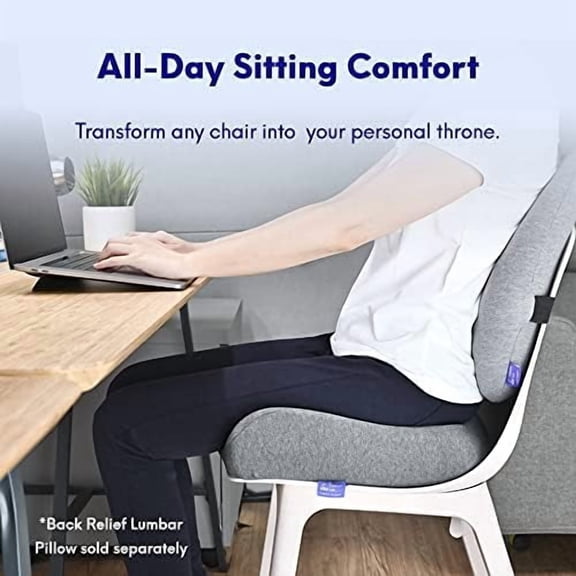 Patented Pressure Relief Seat Cushion for Long Sitting Hours on Office/Home Chair, Car, Wheelchair - Extra-Dense Memory Foam for Hip, Tailbone, Coccyx, Sciatica - Light Grey