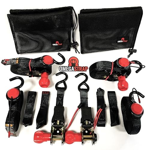 Patented Ratchet Tie Down Straps (8PK) - 2000lb Max Break Strength - Includes (8) 1 x 15 Ratchet Tie-Downs, with Soft Tie Loops. Cargo Straps for Moving Motorcycles, Appliances &