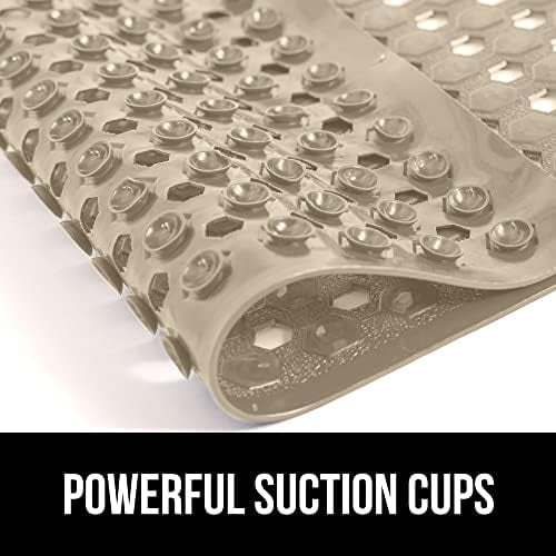 Patented Square Shower Stall Mat, Small Bathtub Floor Mats for Stand Up Showers, Suction Cups and Drainage Holes, Machine Wash, Soft on Feet, Bathroom Accessories 21x21 Inch, Beige Opaque