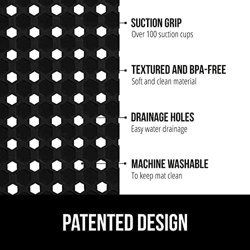 Patented Square Shower Stall Mat, Small Bathtub Floor Mats for Stand Up Showers, Suction Cups and Drainage Holes, Machine Wash, Soft on Feet, Bathroom Accessories 21x21 Inch, Black Opaque