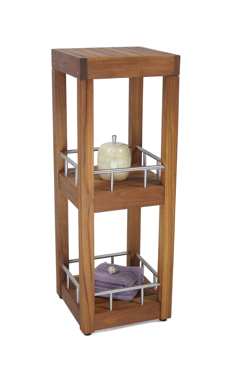 AquaTeak The Original Sula Square Three Tier Teak Bathroom Stand - Solid Teak With Stainless Steel Hardware