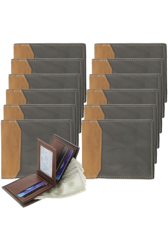 12 Pcs Leather Photo Wallet for Men PU Leather Bifold Wallets with Pockets for DIY Christmas Gifts for Dad Husband Son(Brown, Gray) Y101