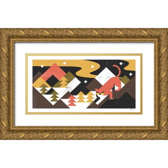 Paterson, Robert John 32x18 Gold Ornate Wood Framed with Double Matting Museum Art Print Titled - Mountain Lion