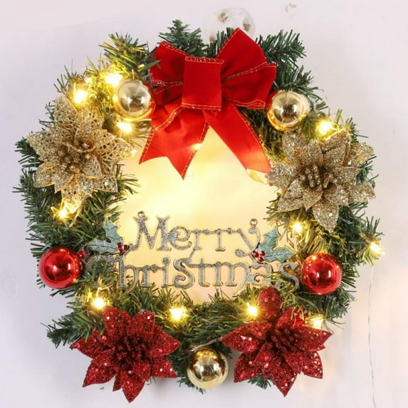 Patgoal 15 LED Christmas Garland/ Christmas Wreath/ Wreaths/ Outdoor Wreath/ Front Door Decorations/ Wreaths for Front Door/ Porch Decor/ Christmas Decor/ Outdoor Lighted Wreaths for Christmas