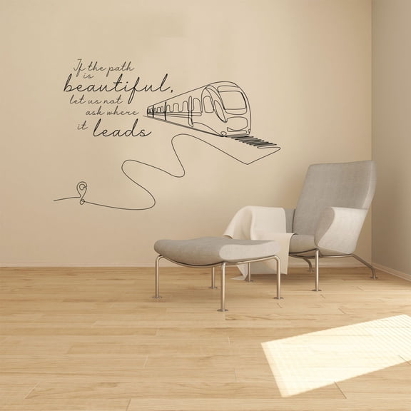 If The Path Is Beautiful Let Us Not Ask Where It Leads - Line Drawing Train Vinyl Wall Sticker Decal Art Décor Home Room Kids Room Boys Girls Room Train Lover Living Room Decoration Size(8x10 inch)
