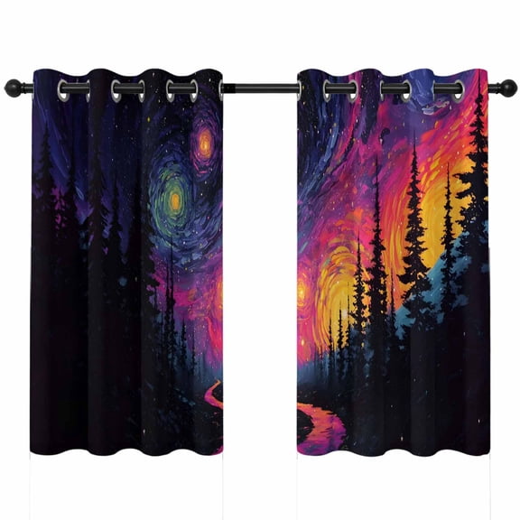 Path Forest Blackout Curtains 45 Inches Long, Dreamy Abstract Starry Sky Impressionist Thermal Insulated Room Darkening Drapes with Grommets for Living Room 42"W x 45"L, 2 Panels