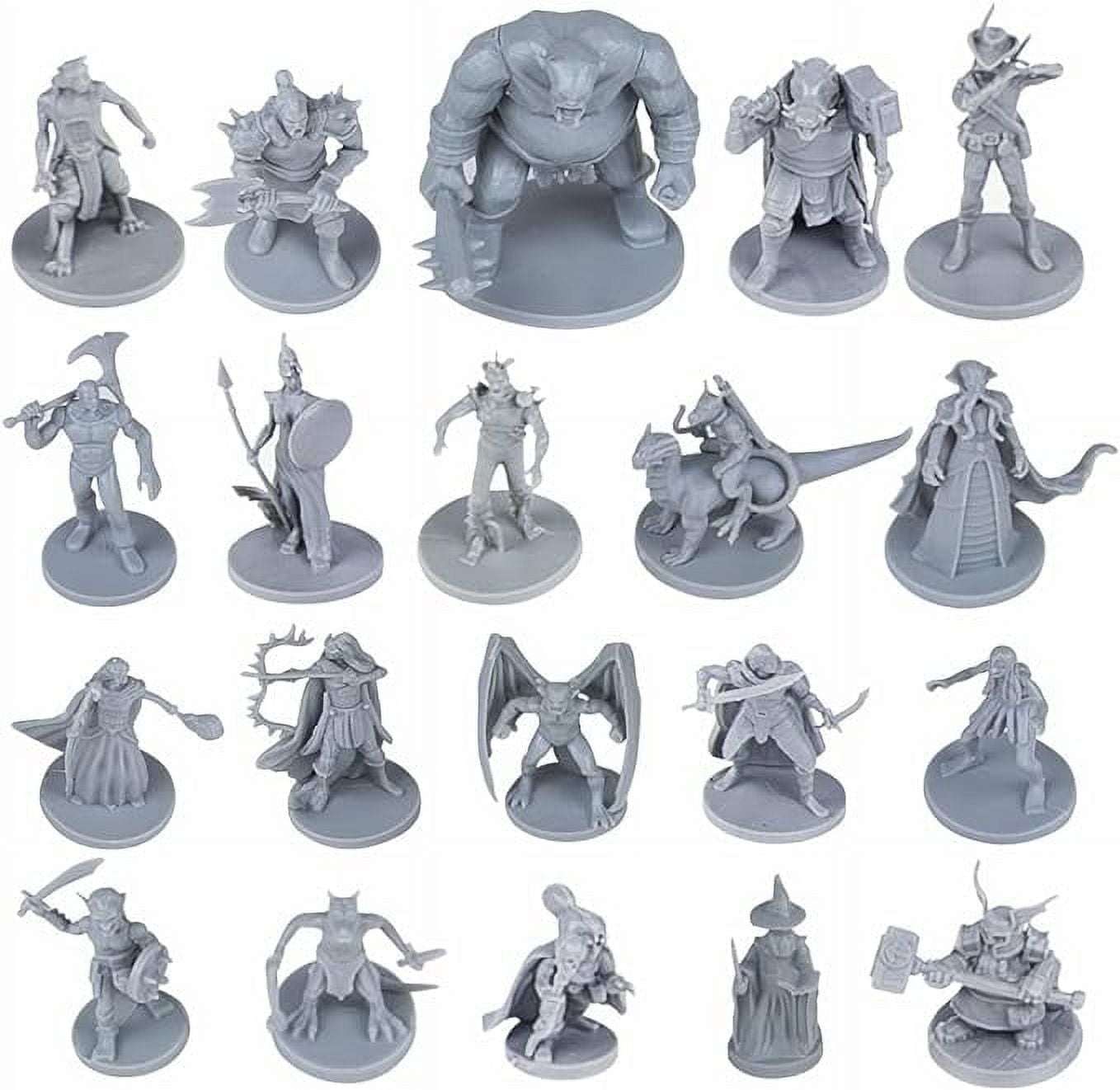 Gray Painted Fantasy Tabletop Miniatures Set, 28MM Scale, 20 Pieces