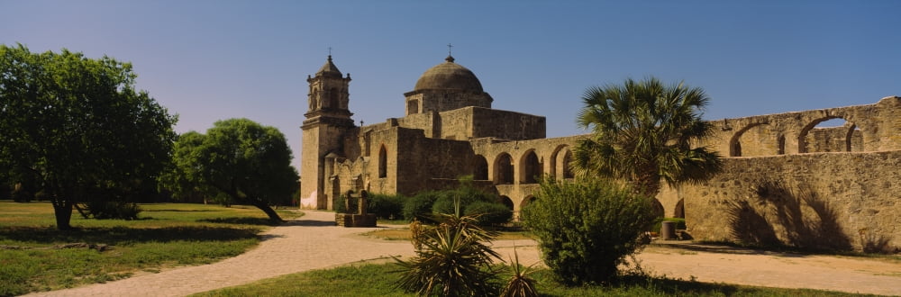 Path In Front Of A Church Mission San Jose San Antonio Texas USA Canvas Art - Panoramic Images (36 x 12)