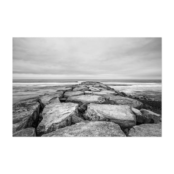 Path to Infinity - Carlsbad California Photography Black and White Coastal Ocean Waves Minimalist Landscape Beach Unframed Wall Art Print 40 x 60 inches