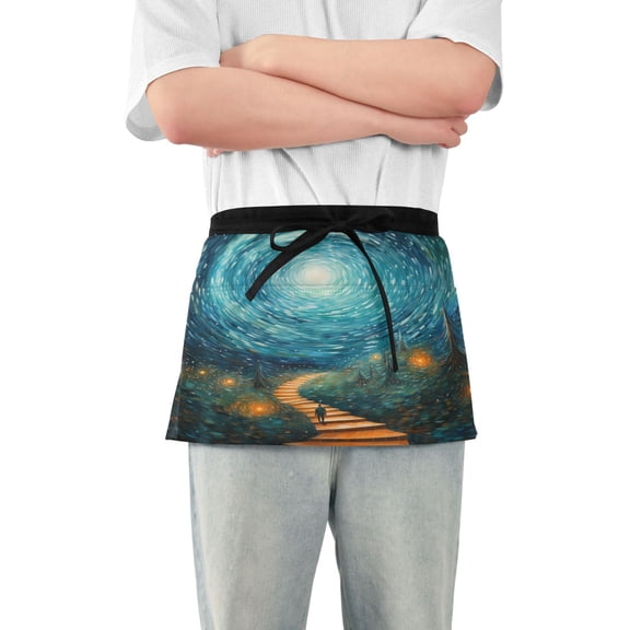 Path Leading To Stars Server Apron with 3 Pockets Waterproof Waitress Waist Short Apron for Man Woman 12 Inches