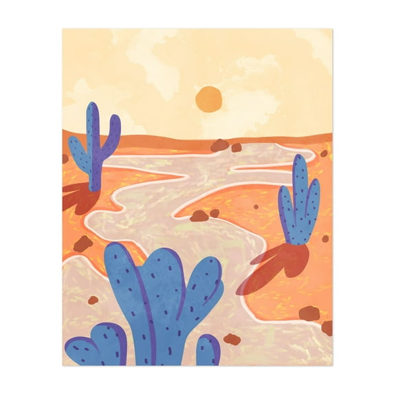 Path Through the Painted Desert - India Illustration Desert Cactus Abstract Landscape Pastel Surrealism Minimalist Unframed Wall Art Print 24 x 32 inches