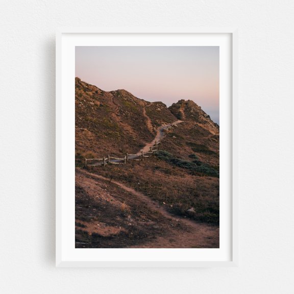 Path, Point Reyes - Point Reyes Station California Photography Landscape Nature Sunset Rural Mountain Scenic White Framed Wall Art Print 5 x 7 inches