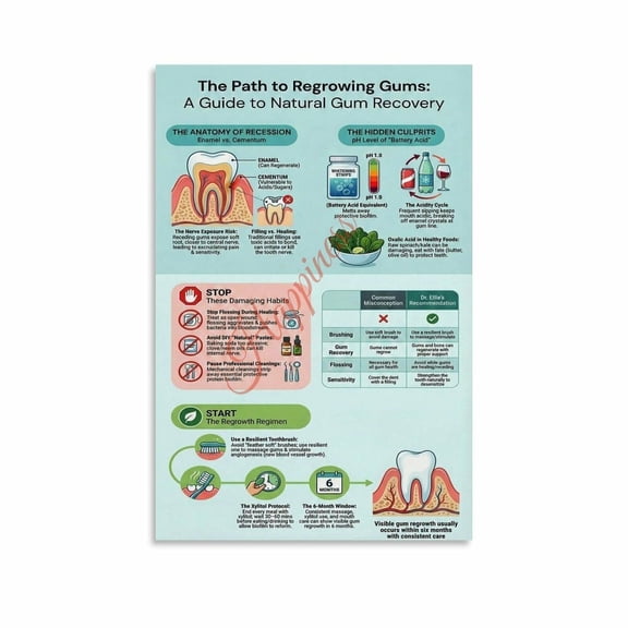 The Path to Regrowing Gums Poster Natural Gum Recovery Guide Dental Health Educational Wall Art Canvas Painting Wall Art Poster for Bedroom Living Room Decor