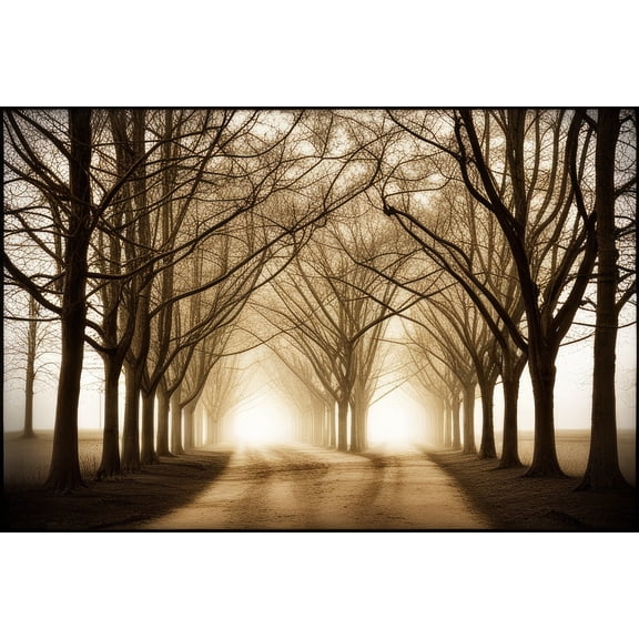 Path Through Alley of Oak Trees Sepia Photograph - 12" x 18" Art Print Wall Decor
