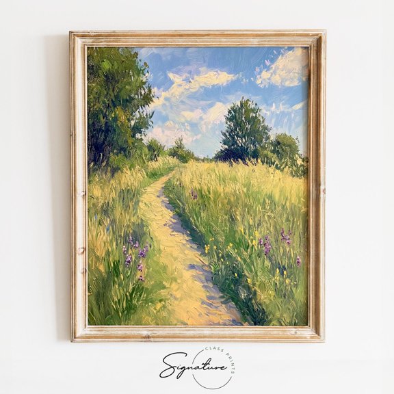 Path Through Grassy Field, Vintage Summer Landscape, Rustic Countryside Art, Earthy Wall Decor, Nature 3903 Home Decor, 8x12 UNFRAMED
